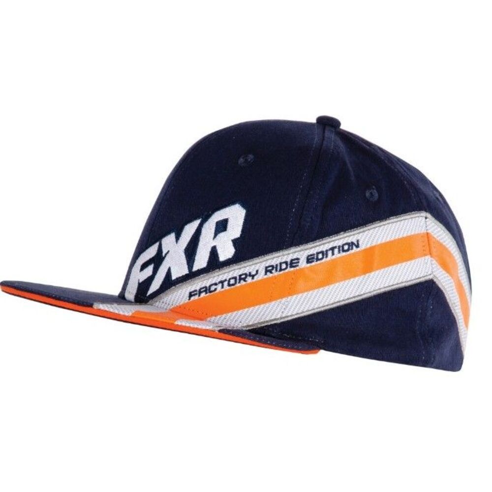 FXR Factory Ride Hat Cap Flat Bill Flex Fit Adult Size S/M Navy/Orange